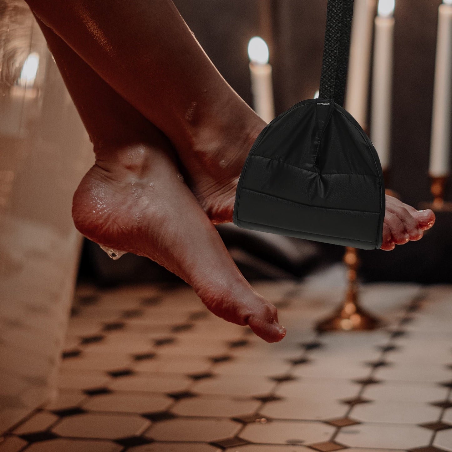 WRISTBIQUE 1Pcs Black Oxford Cloth Foot Hammock for Airplane Travel for Comfortable Home or Office Use 16.11X7.47X31.44in