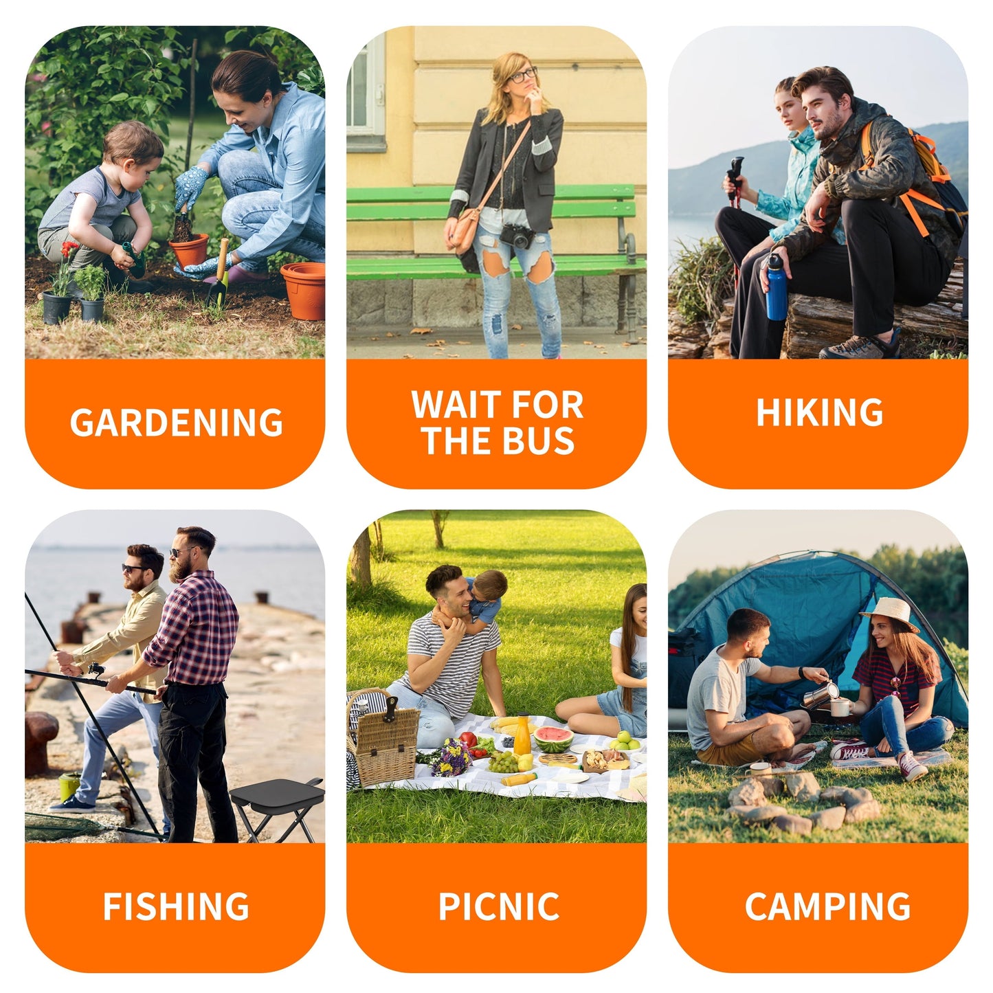 2 Pack Portable Stool with Carry Bag, 10.6 Inch Small Folding Stool for Adults, Ultralight Black Camping Stools for Picnic, Hiking and Fishing, Hold Up to 220 LBS