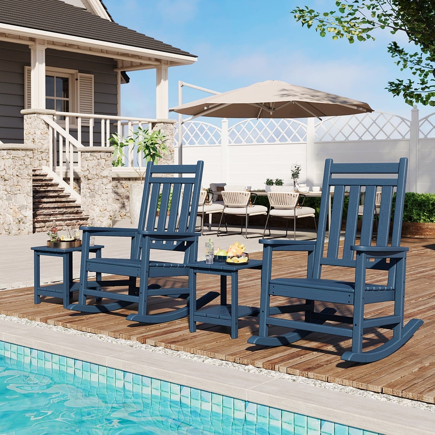 Riedhoff 2-Tiers Outdoor Side Table for Patio, 17.71" x 15.35"x 18.11", Weather Resistant, Blue