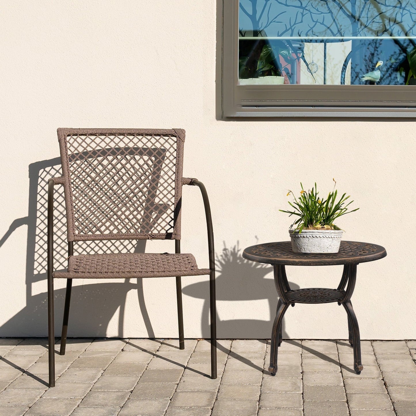 Funnil Outdoor Bistro Table, Cast Aluminum Round End Table, Patio Coffee Table for Indoor Garden Porch Balcony, Antique Bronze