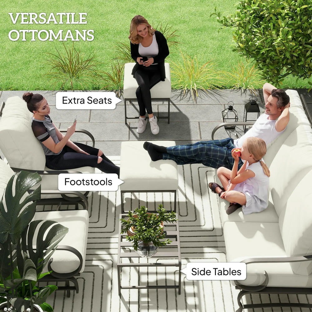 YYAo Outdoor Conversation Sets,Patio Furniture Sets,5 Piece Backyard Patio Furniture Set, Outdoor Furniture Set with 2 Rocking Chairs, 3-Seat Sofa, and 2 Ottomans, Beige