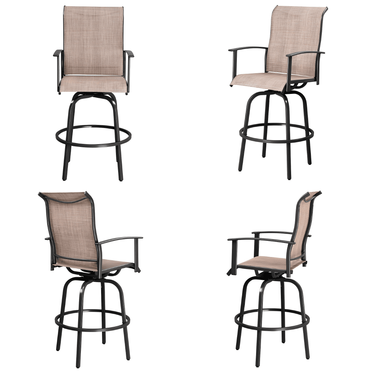IVV Outdoor Bar Chairs Set of 2, Swivel Patio Barstools with Textilene Fabric, All Weather Use, Ergonomic Comfort Bar Height Tall Outdoor Stools for Balcony (Black)