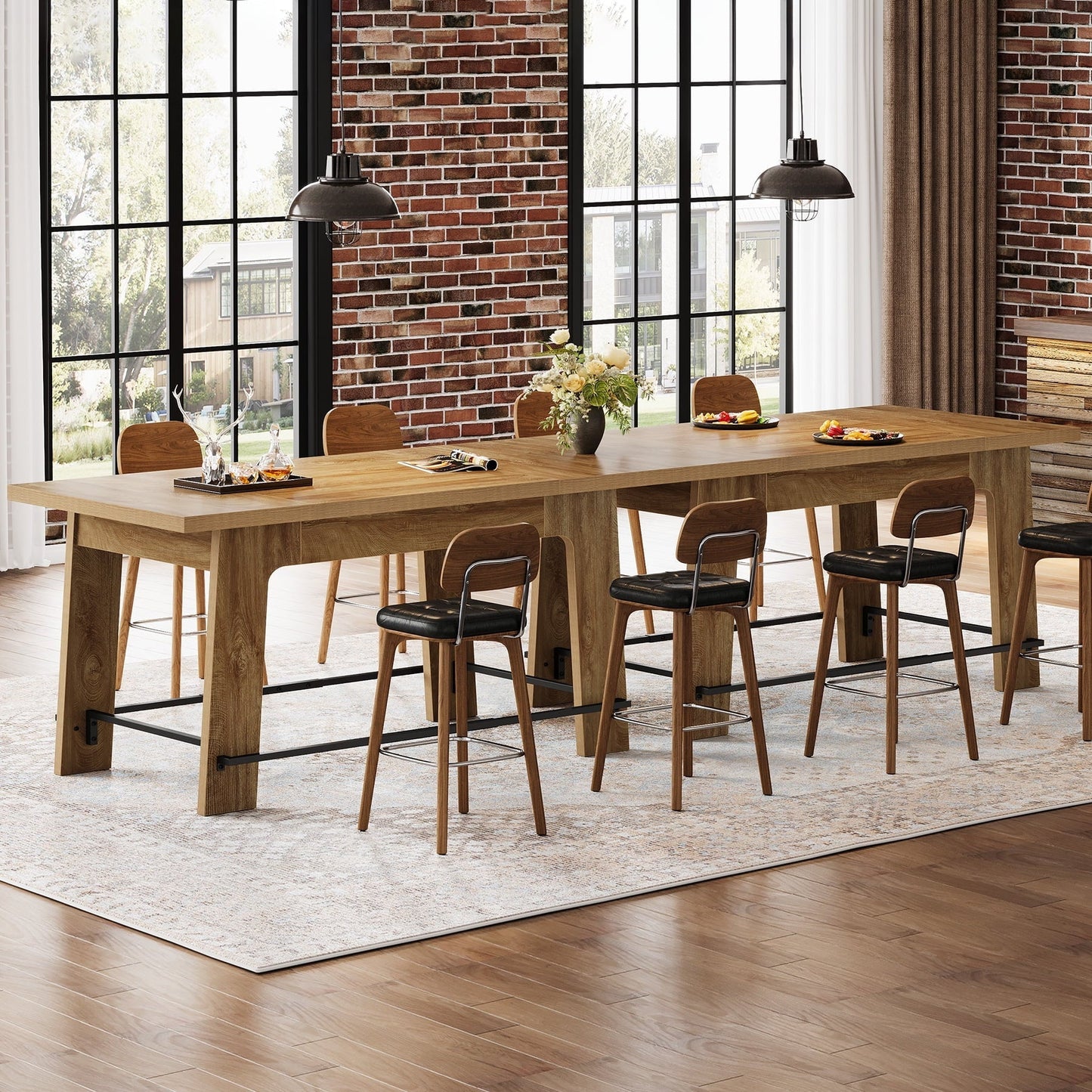 Tribesigns 62.6-Inch Bar Table, Rectangular Home Bar Unit with Metal Footrest,Brown and Black