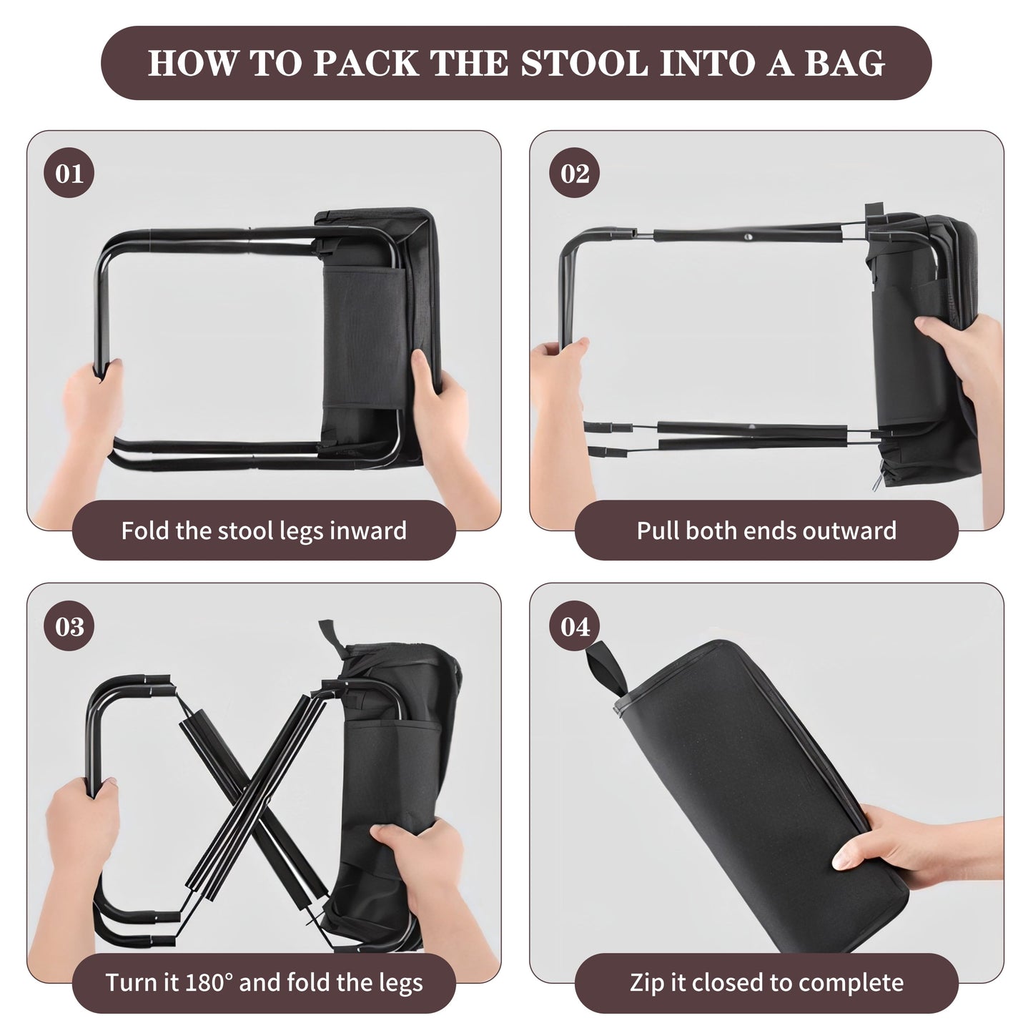 2 Pack Camping Stools, 10.6 Inch Compact Camping Chair, Portable Folding Chair with Carry Bag, Lightweight Folding Stool Seat for Outdoor Hiking, Fishing, Picnic and Party, Hold Up to 220 LB, Black