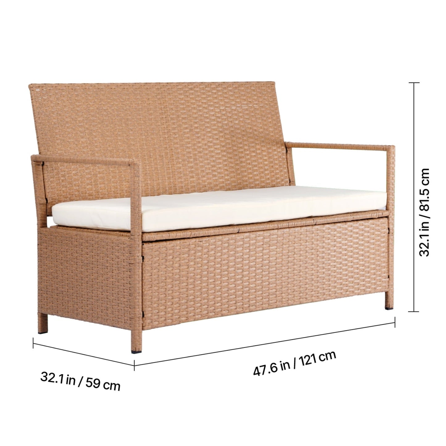 KFFKFF Outdoor Storage Bench, 2-Person PE Rattan Deck Box with Cushion, 70-Gallon Capacity, Supports up to 265 lbs, Weather-Resistant Seating for Patio, Garden, Balcony, or Yard