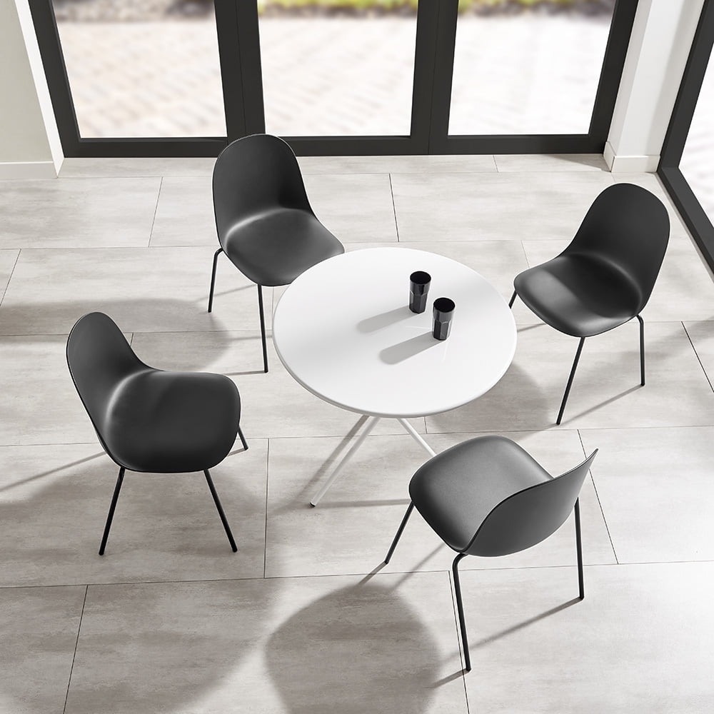 XDECO Patio Dining Table for 4, Bistro Table with Minimalist Modern Style, 31"Round Outdoor Coffee Side Table for Backyard, Deck, Yard, Garden, Poolside, White