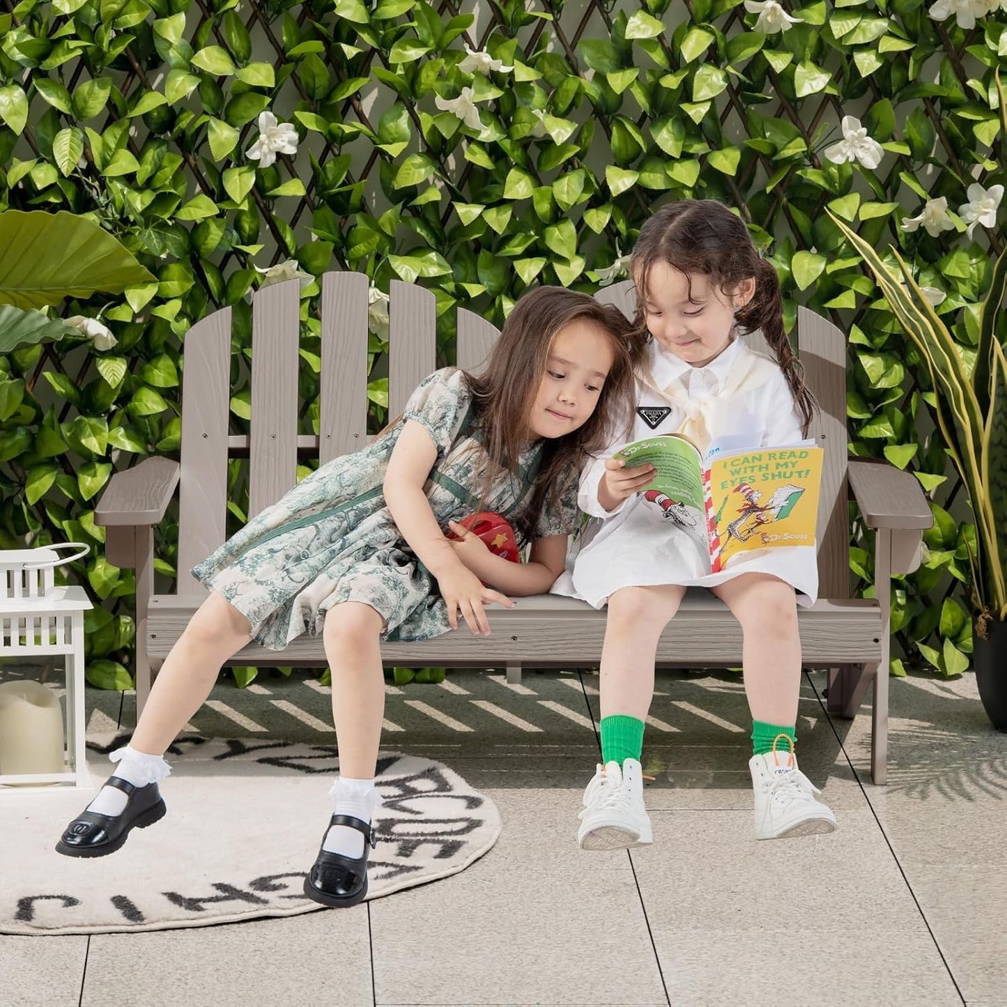 ZgoodZ Small  2-Seat Adirondack Chair - Fir Wood Double Loveseat with High Backrest,Arm Rest,300 LBS Weight Capacity, Outdoor All Weather Porch Chair for Balcony,Backyard,Poolside,Yard(Khaki Grey)