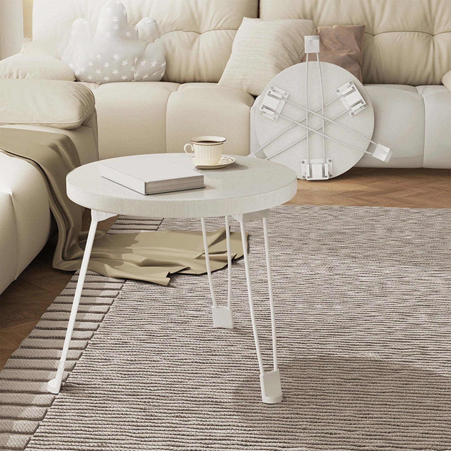 Trending Deal, Vsgery Foldable Round Table, Coffee + Dining, Sofa Side, Compact, Portable, Indoor Outdoor|Wood,Brown