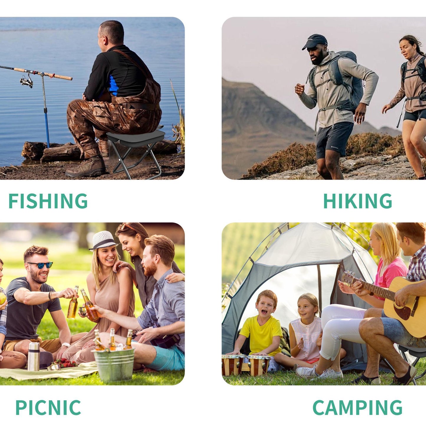 2 Pack Camping Stool, Portable Folding Stool with Carry Bag, 11 Inch Small Folding Stool for Adults, Collapsible Camp Stool Outdoor Footstool for Travel Walking Hiking Fishing Picnic BBQ - Black