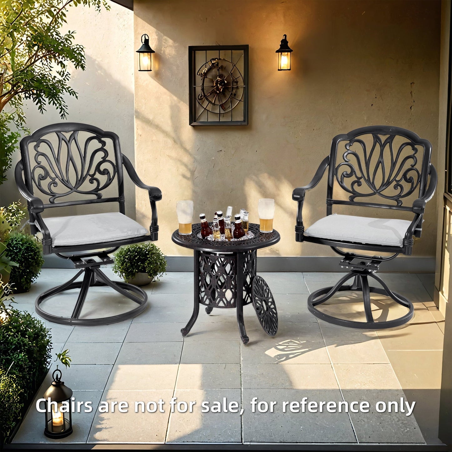 Yoneston 21" Cast Aluminum Round Patio Table with Removable Ice Bucket, Rustproof Outdoor Patio Bar Table for Patio, Balcony, Garden, Poolside, Black