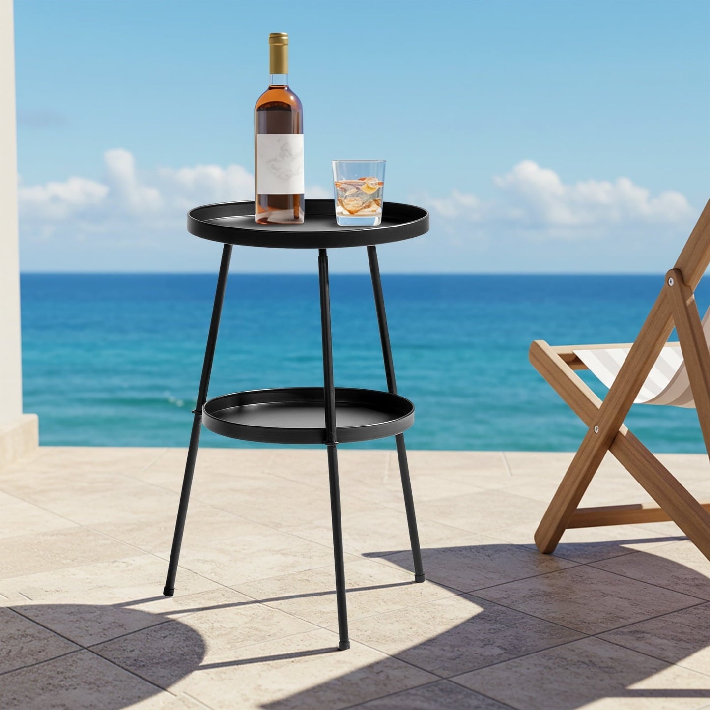 Zimtown Round Side Table 24 Inch Iron End Table for Small Spaces Easy Assembly Living Room Bedroom Black