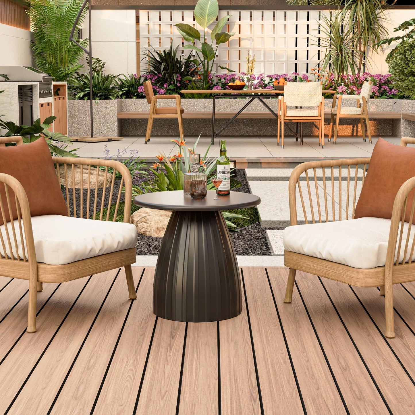 Fsbecl Round Metal Indoor Patio End Table, Black