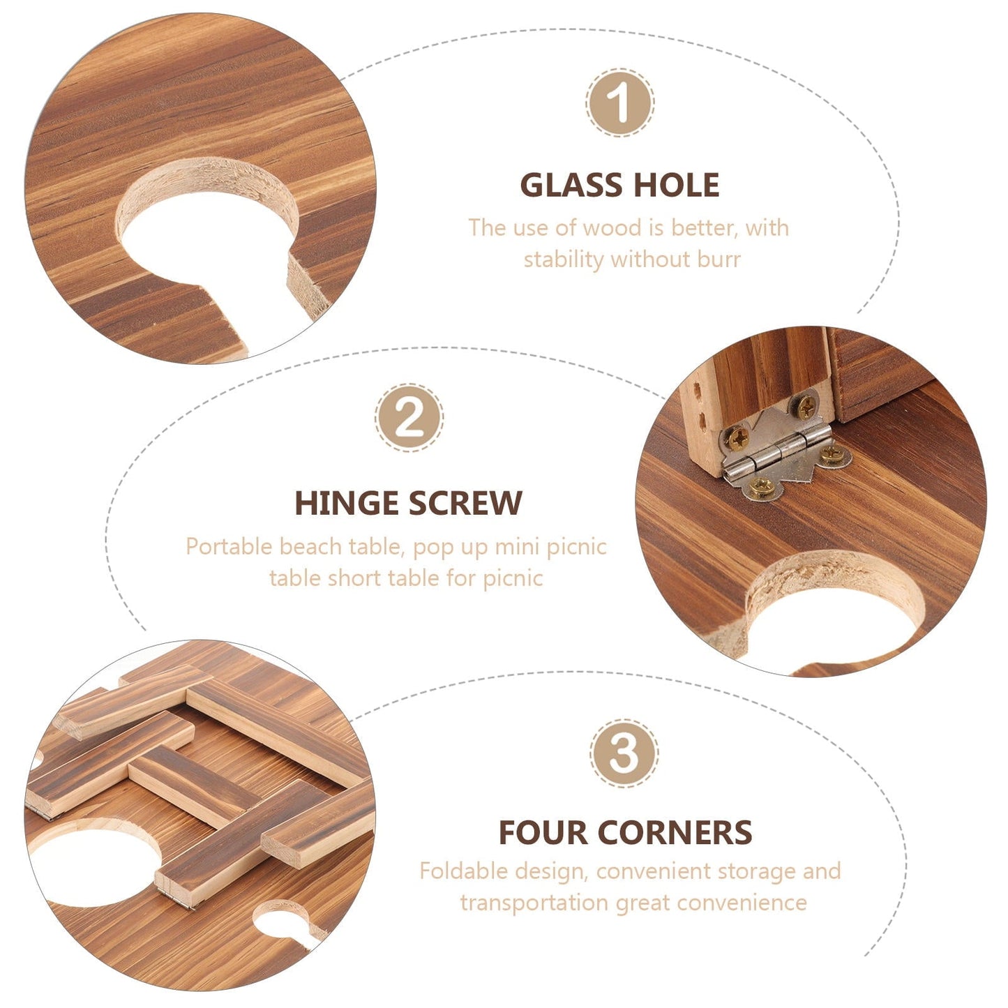 ADDHAT 1Pcs Coffee Wood Square Wine Table for Picnic with Folding Goblet Holder Portable Outdoor Use