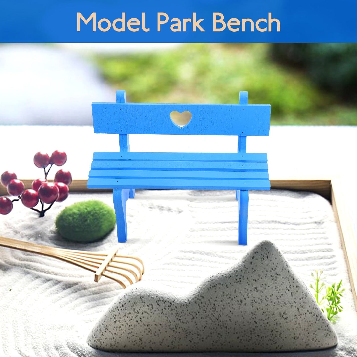 Clispeed 1PC Retro Tiny Bench Decor Garden Benches Blue Metal for Mini House Living Room