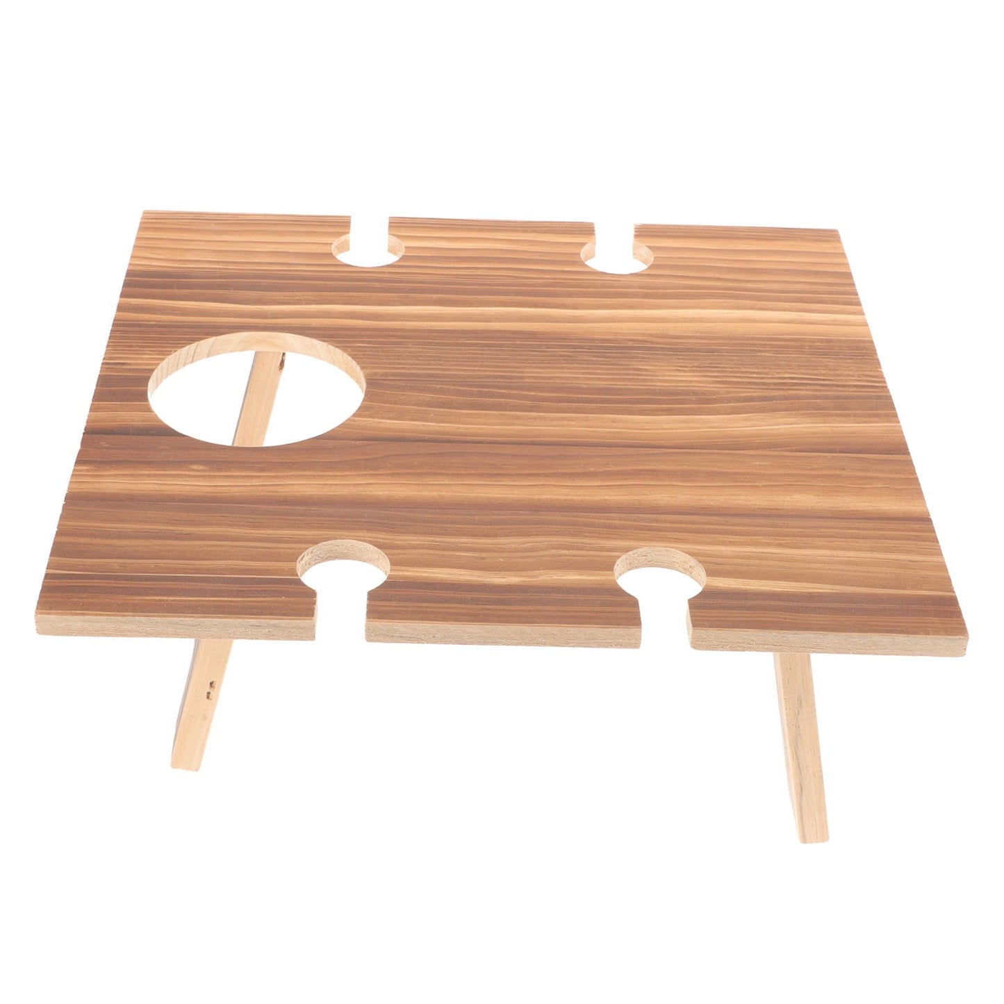 ADDHAT 1Pcs Coffee Wood Square Wine Table for Picnic with Folding Goblet Holder Portable Outdoor Use