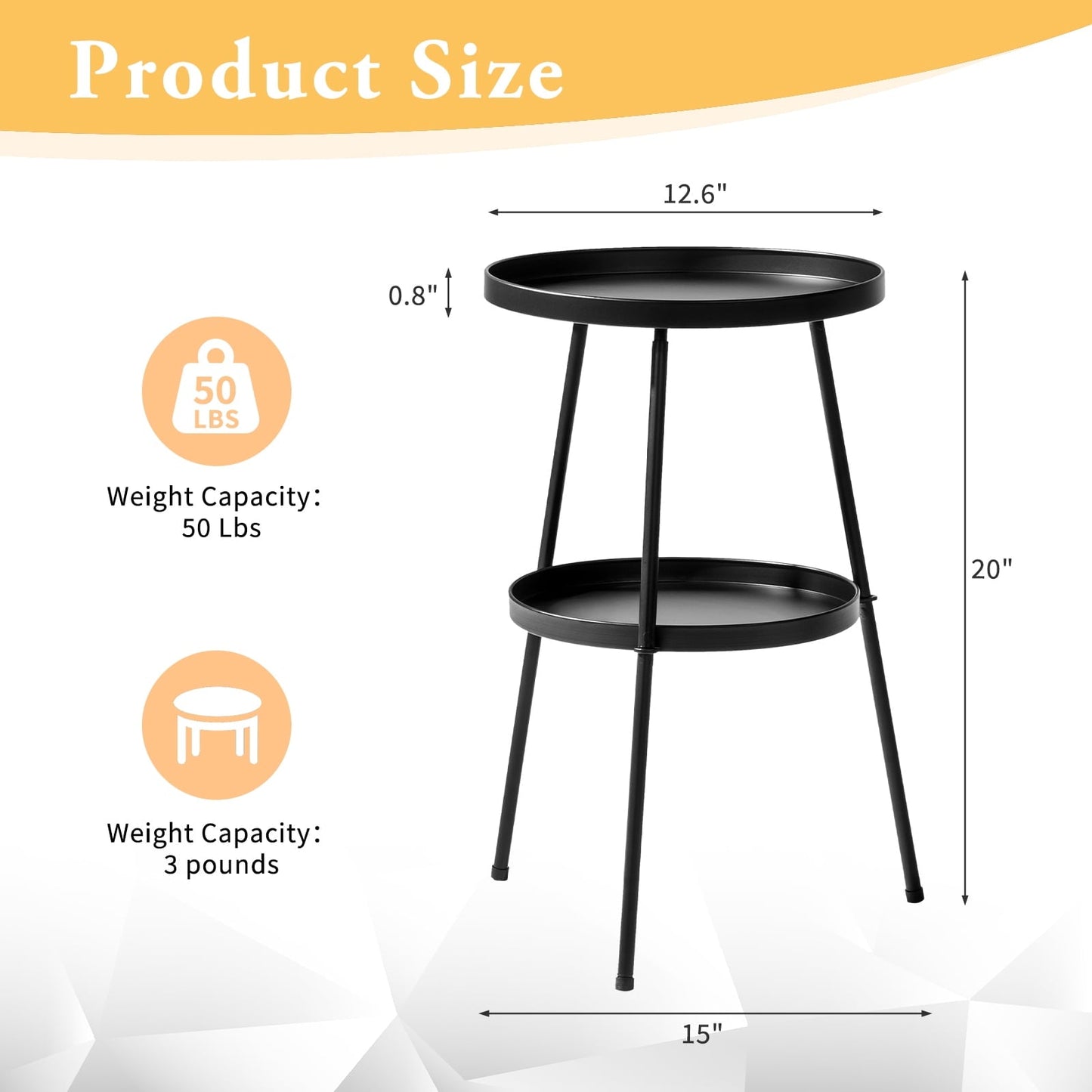 Zimtown Round Side Table 24 Inch Iron End Table for Small Spaces Easy Assembly Living Room Bedroom Black