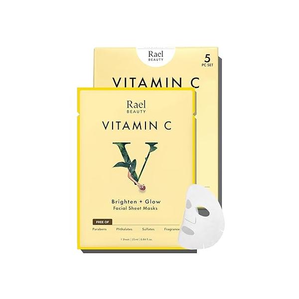 Rael Face Mask Skin Care, Collagen Masks - Bamboo Facial Sheet Mask, Korean Skincare, with Essence and Fruit Extracts, Nourishing Moisturizing, All Types (Collagen, 5 Sheets)