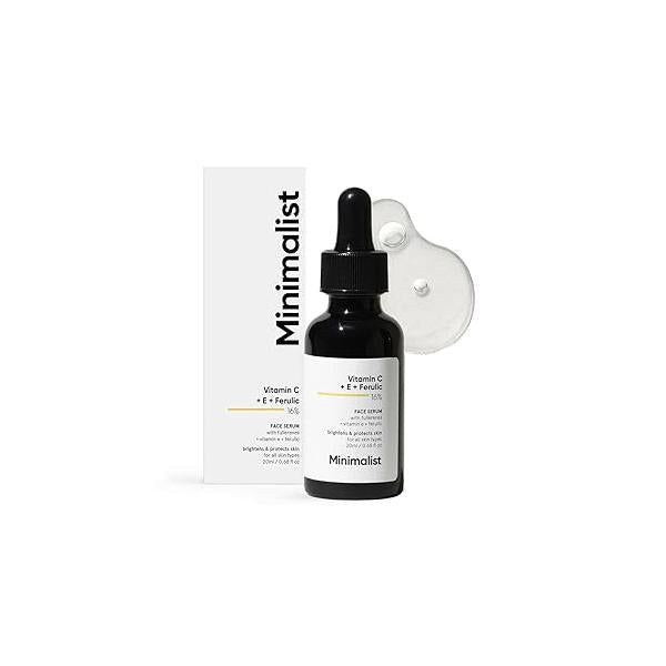 Minimalist 16% Vitamin C Serum with Antioxidants for Anti Aging & Glow | Reduces Skin Damage Redness to Brighten Dull Complexion For All Types Women Men 0.68 Fl Oz / 20 ml