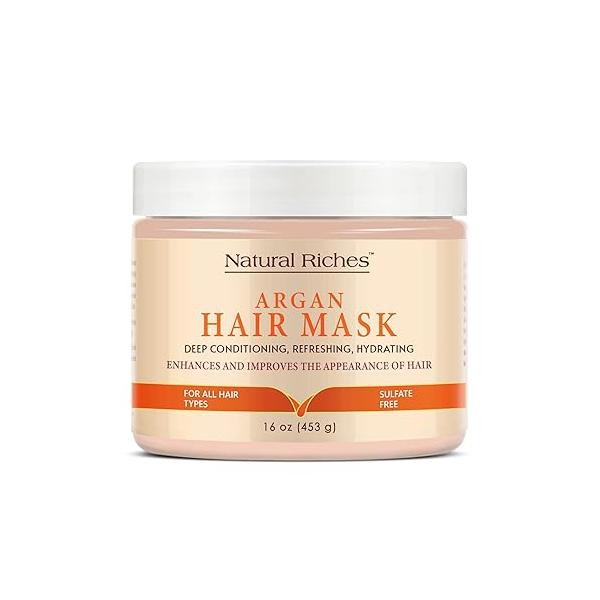 Natural Riches Moroccan Argan Oil Hair Mask - Moisturizing and Hydrating for Nourished Locks 16 oz
