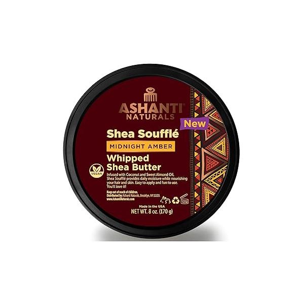 Scented Whipped Shea Butter | Unrefined from Ghana, Coconut and Almond Oil Creamy, Moisturizing, Soothing (Midnight Amber Souffle, 8 oz)