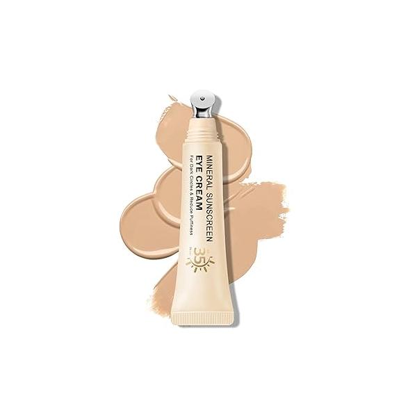 Mineral Sunscreen Eye Cream for Dark Circles,3-in-1 Under Anti Aging Puffiness and Bags Eyes,Under Corrector SPF 35(Medium)