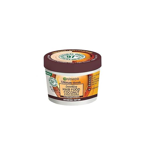 Garnier Hair Food 3-in-1 Treatment Mask, Smooths and Nourishes, For Frizzy & Curly Hair, No Silicones, Vegan Formula, Coconut Oil, Ultimate Blends, 400ml (Packing Ingredients may vary)