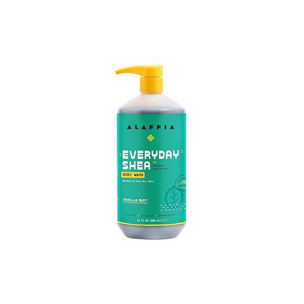 Alaffia EveryDay Shea Body Wash - Naturally Helps Moisturize and Cleanse without Stripping Natural Oils with Butter, Neem, Coconut Oil, Fair Trade Vanilla Mint, 32 Fl Oz
