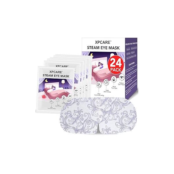 XPCARE 24 Pack Steam Eye Masks for Dry Eyes, Self Heated Warm Mask, Disposable Mask Dark Circles, Puffy Relief Stress Fatigue (Unscented)