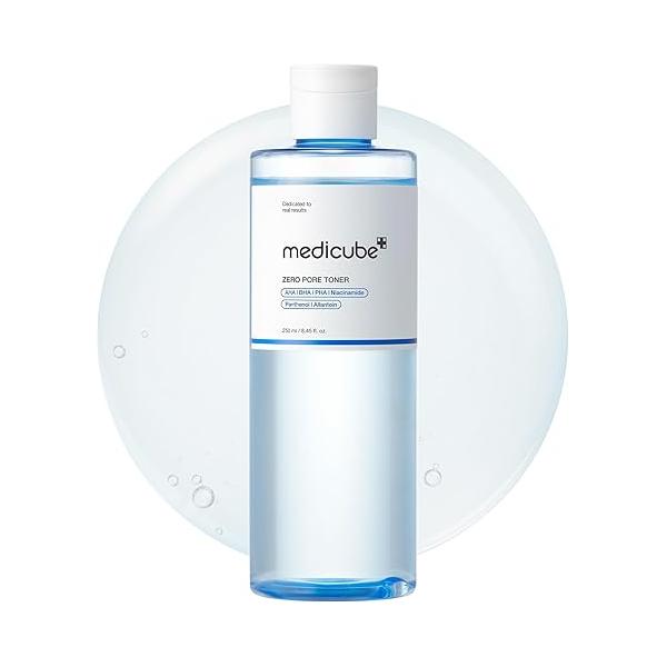 medicube Zero Pore Toner I Exfoliating & Hydrating Blue Bottle Water with AHA, BHA, PHA, Niacinamide, and Panthenol | Korean Skin Care for Pores, Texture, Moisture (8.45 fl. oz.)
