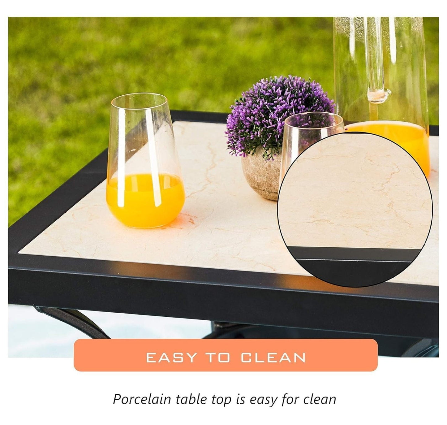 Outdoor Patio Bistro Side End Table Square Metal Frame Removable Tile Table Top Dining Coffee Table for Garden Swimming Pool Outdoor Patio Furniture Black