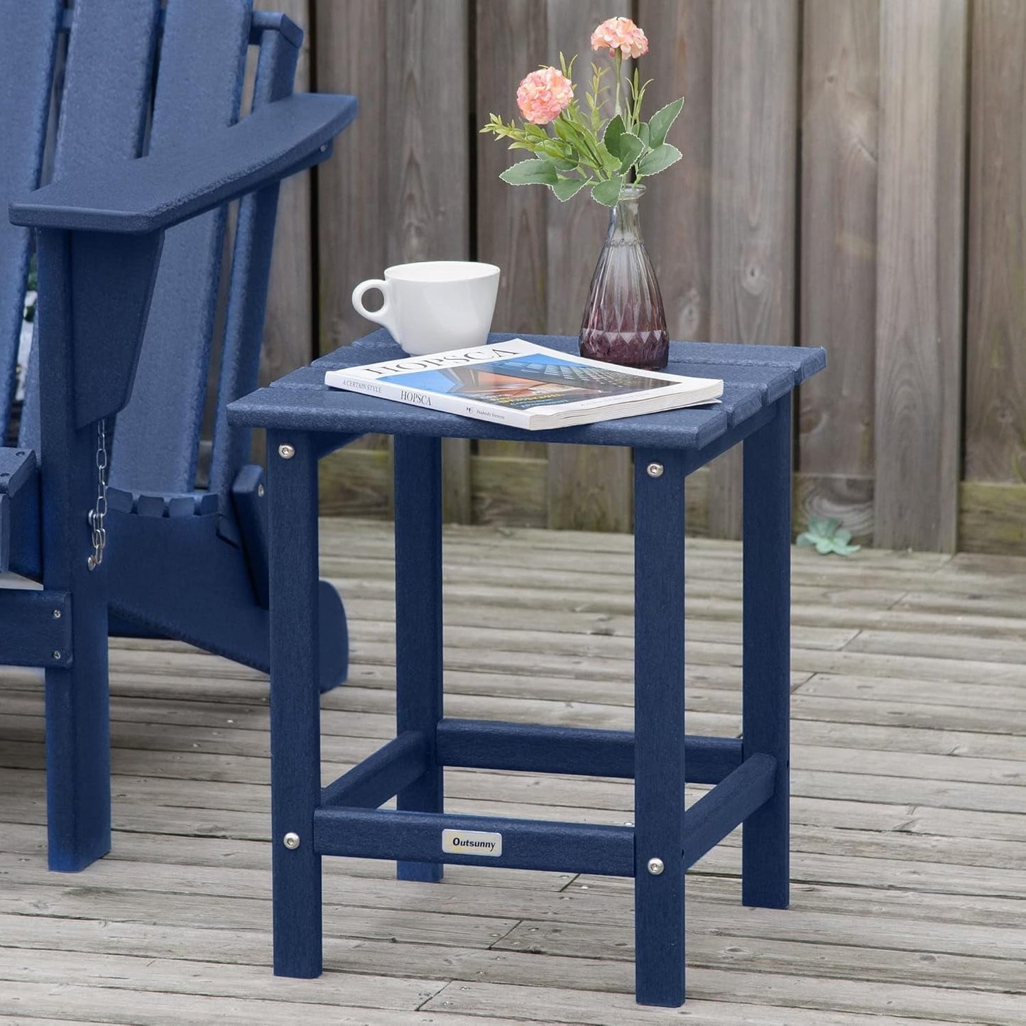 THTGCD Patio Side Table, 15" Square Outdoor End Table, HDPE Plastic Tea Table for Chair, Backyard or Lawn, Blue