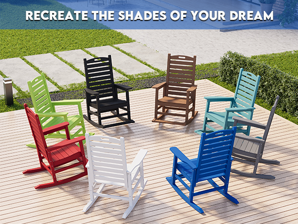 AreShark Oversized Rocking Chair Outdoor, HDPE PolyRocking Chair, All Weather Porch Rocker for Deck Patio Balcony, 380lbs, Navy Blue