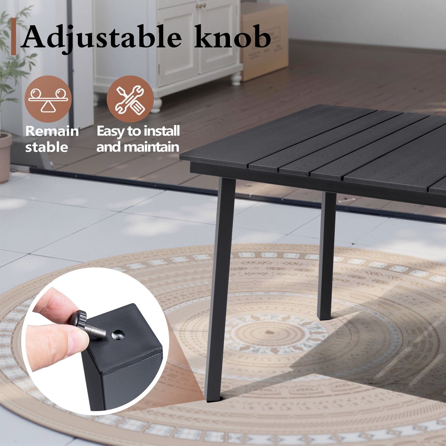 Pellebant 70.5" Outdoor Aluminum Patio Dining Table for 6-8 People, All-Weather Rectangle Table with Umbrella Hole for Garden, Deck, Lawn，Black