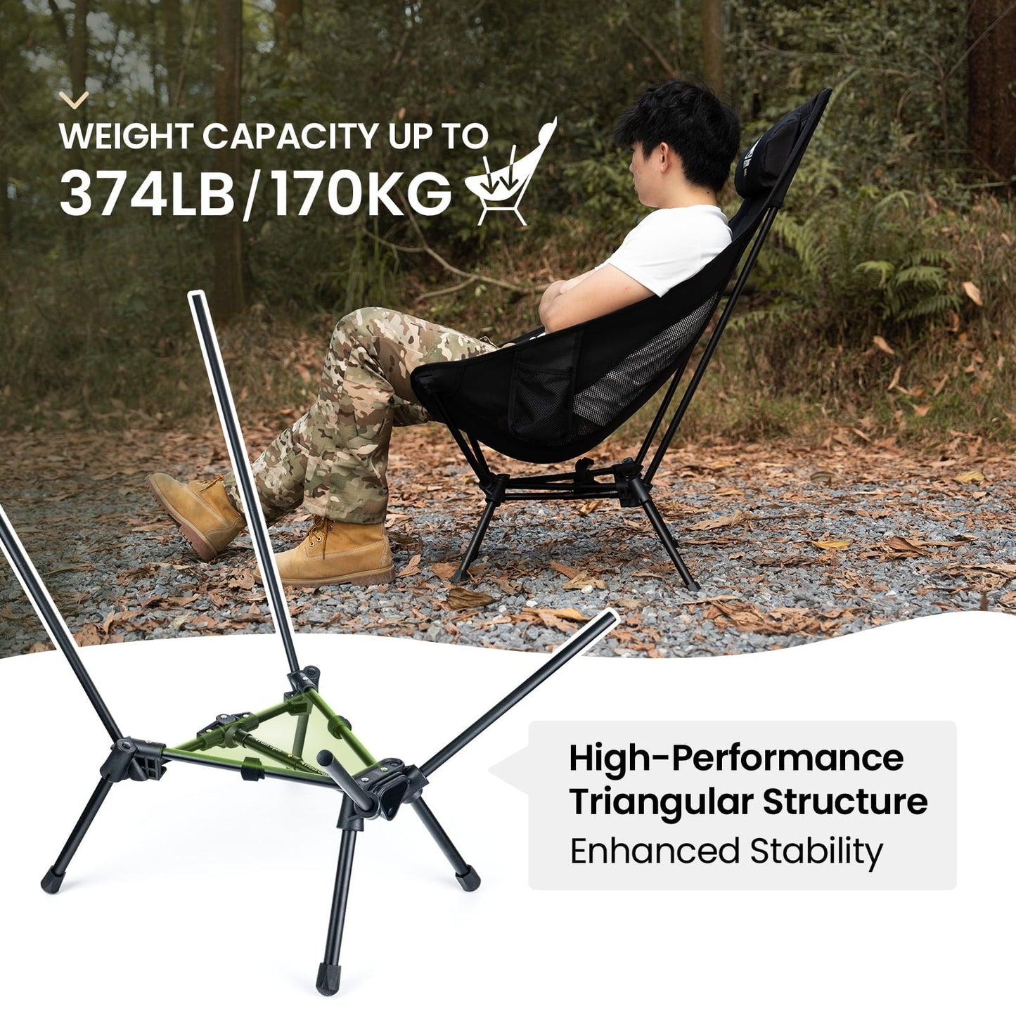 OneTigris Tigerblade High Back Camping Chair with Pillow Design, Comfortable Widened Seat Folding Chair