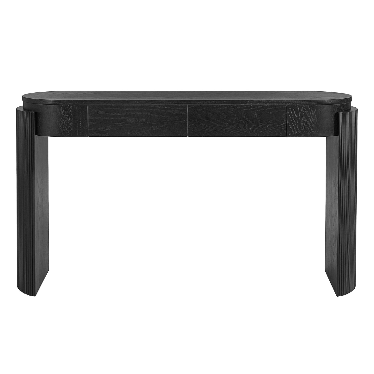 TREXM Entryway Table with Natural Wood Grain Finish, Console Table with Fluted Design, Oval Top and 2 Drawers for Entryway and Living Room (Black)