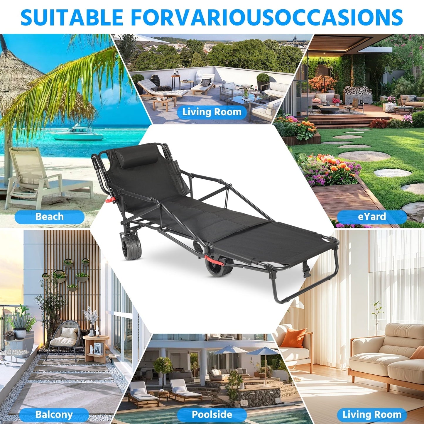 Aoemoe 400-Pound Capacity All-Terrain Beach Chair + Folding Cart 2-in-1,(Black)