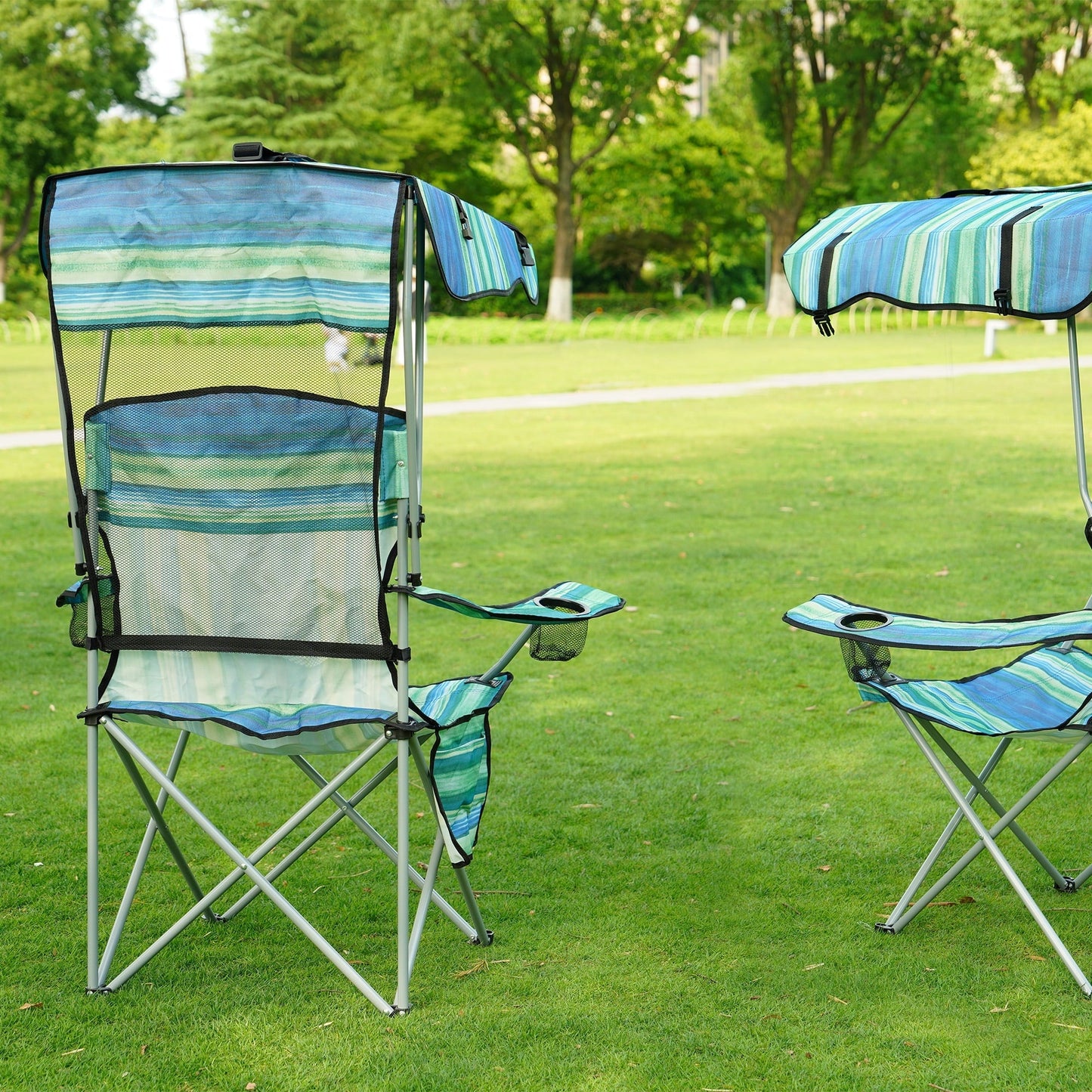 BalanceFrom Folding Camp Chair，Portable Outdoor Chair，with Shade & Cup Holder，for Camping, Beach, Fishing, and Sports Events