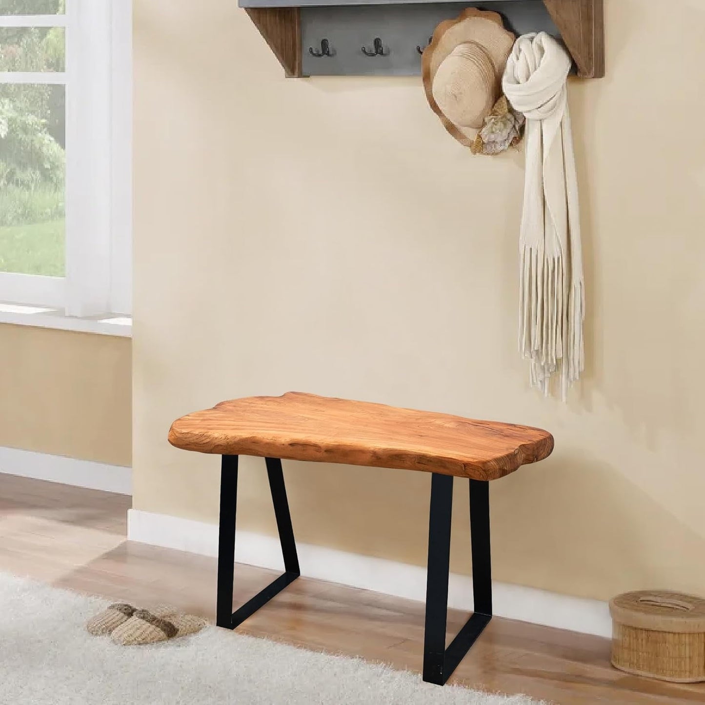 Natural Live Edge Cedar Wood Entryway  ，Rustic End Table Living Room Accent Solid Coffee Side Table Bedroom Vintage Outdoor Garden Stand Foot Stool