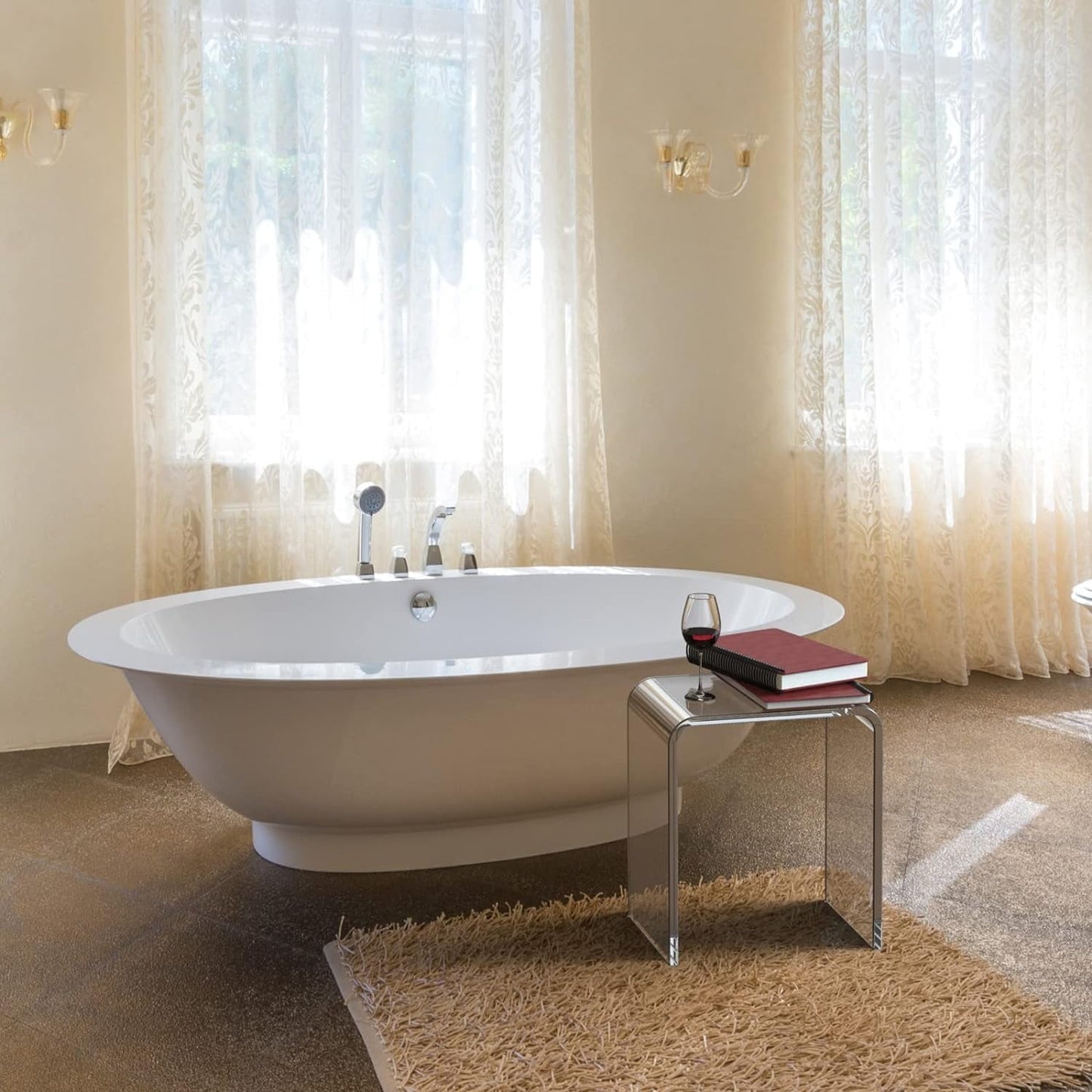 Ageszoe Acrylic End Table, Modern Bathroom Chair 3/4" Thick with Round Edges, 16"L x 12"W x 18"H, Transparent