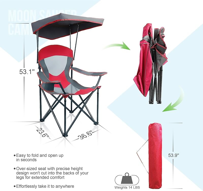 Heavy Duty Canopy Lounge Chair Sunshade Hiking Travel Chair with Cup Holder