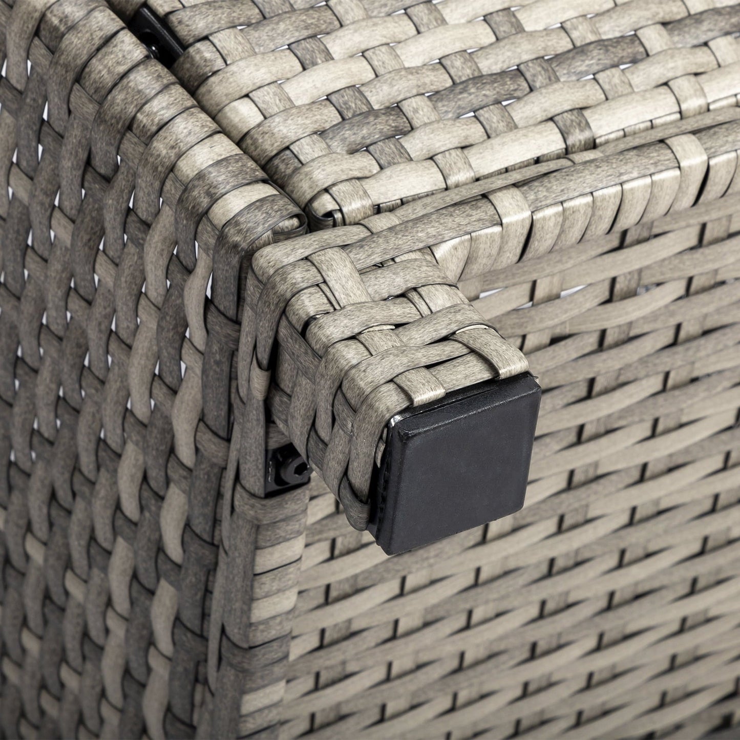 Funnil Outdoor Wicker Side Table for Patio Deck Garden, All-weather Rattan Small Storage Box End Table, Resin Coffee Table with Iron Frame, Gray