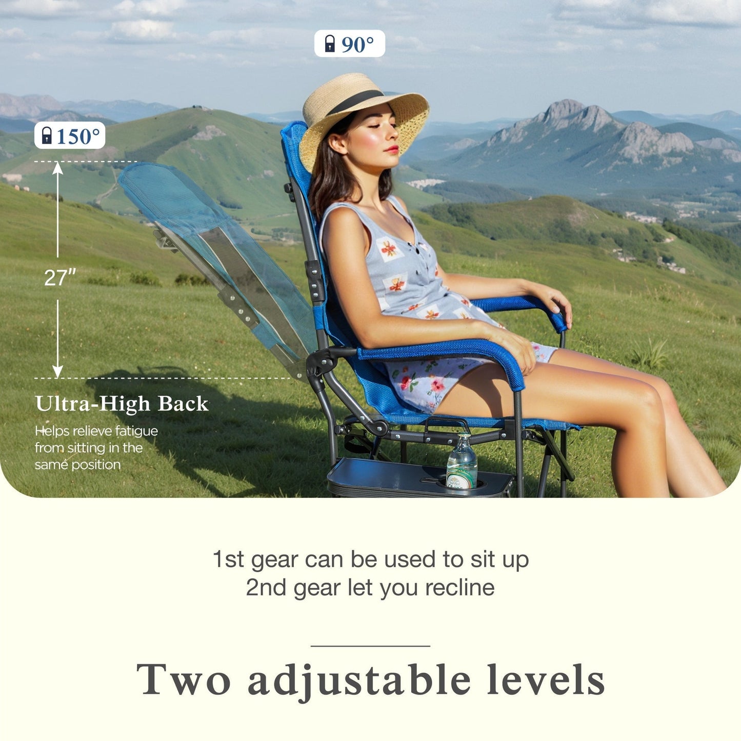 Sophia & William Heavy-Duty Adjustable High Back Director Chair Oversized Camping Chair with Side Table, Blue