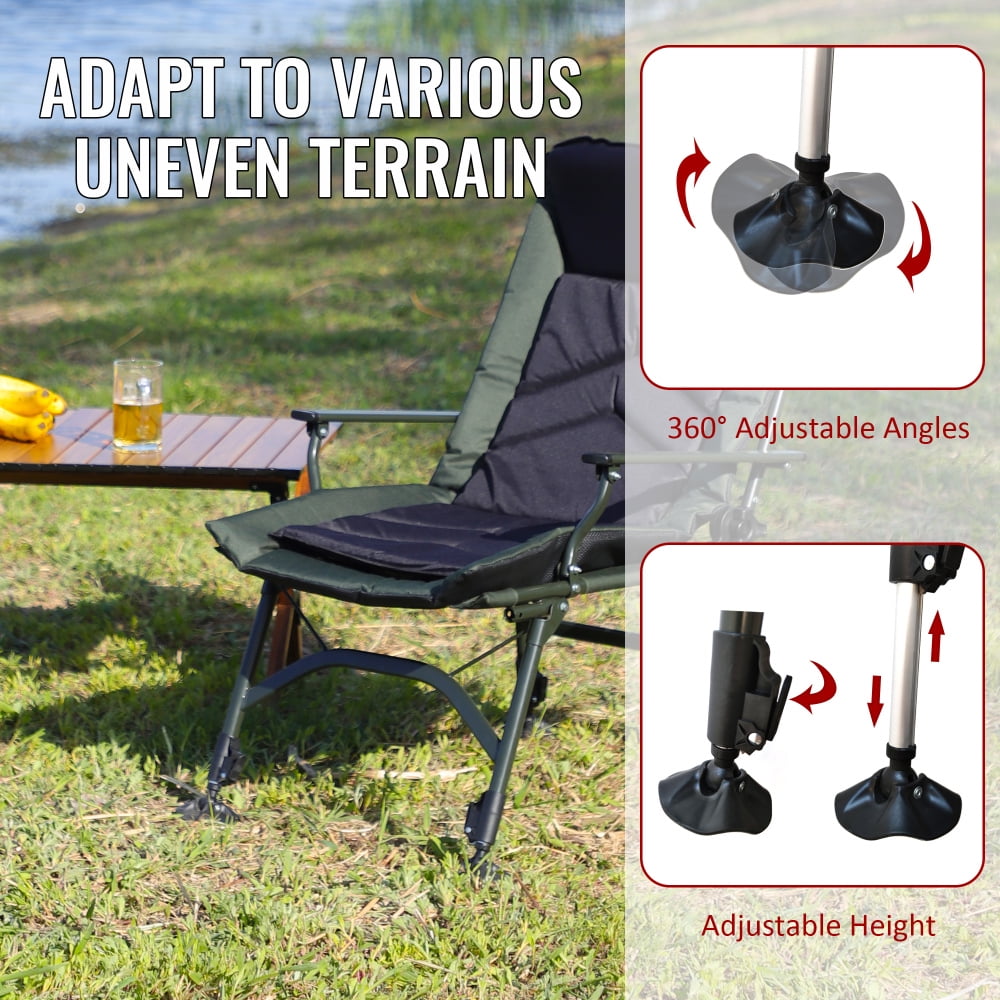 Tcbosik Folding Camping Chair with Adjustable Backrest, Portable Reclining Chair for Adults, Outdoor Lawn Chair for Hiking Fishing Picnic, Black & Green