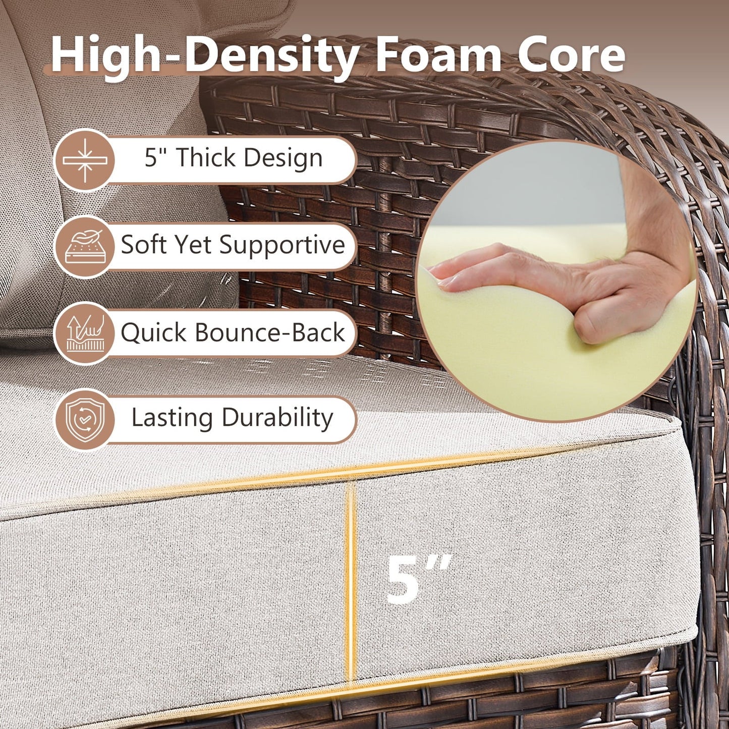 POCASSY Swivel Patio Chairs Set of 4, Wide Backrest Outdoor Swivel Glider Rocking Chairs with All Weather Brown Wicker with Comfort 5" Thick Cushion for Porch Balcony, Gray Cushion