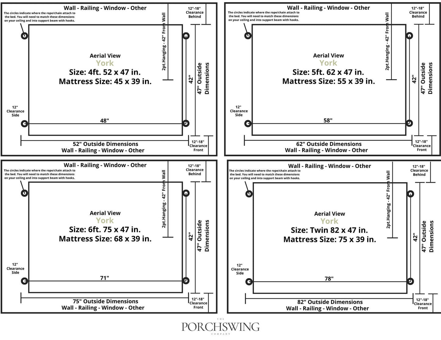 Keystone Amish Co. 4 Foot York Porch Swing Bed, Unfinished
