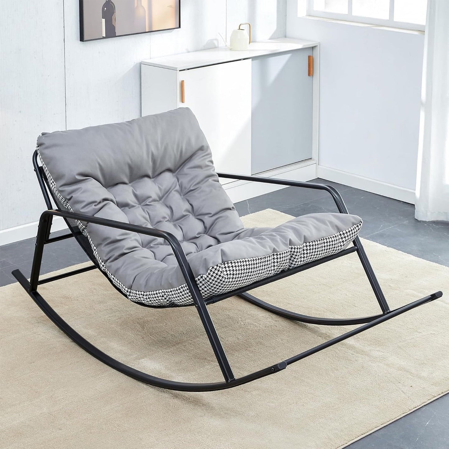 SUSUZI Rocking Chair with Cushion, Lounging Chair for Living Room and Bedroom, Gray