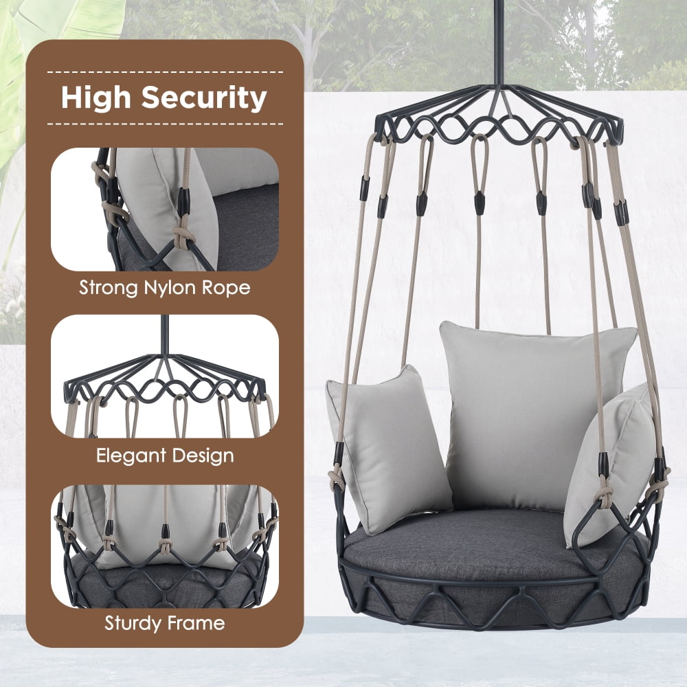 Baugery Hanging Egg Chair Without Stand, Outdoor Patio Egg Swing Chair for Patio Porch, Balcony (Beige/Grey)