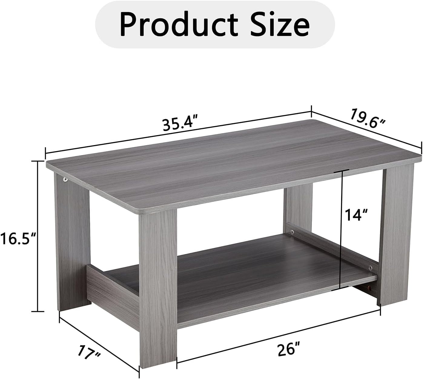 Small Coffee Tables for Small Spaces Wooden Coffee Tables for Living Room 2-Tier Coffee Table with Storage Double Layered (Gray, 19.6"*35.4"*16.5")