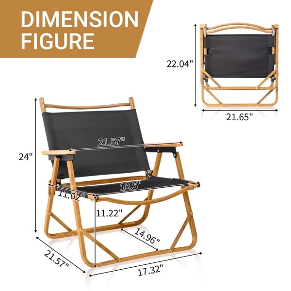 Folding Camping Chairs with 100kg Capacity, Black Imitation Wood Grain