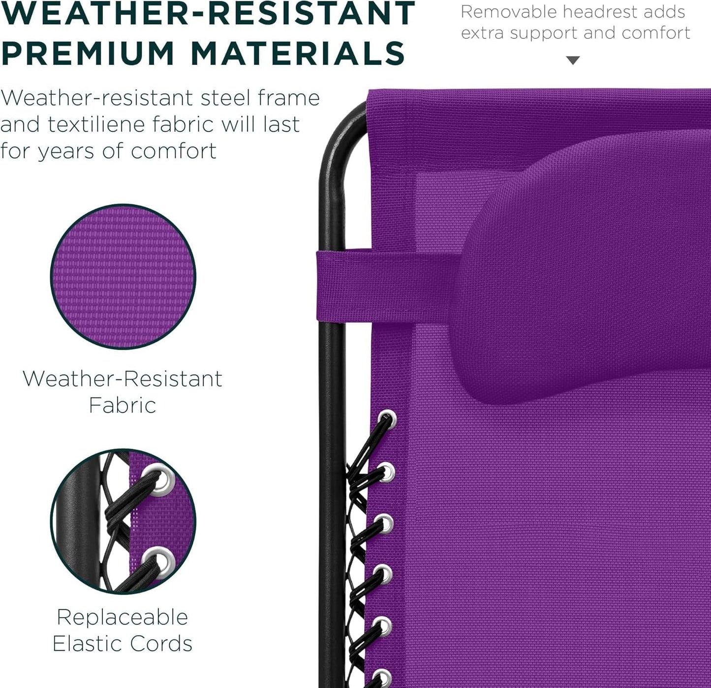 ZDOOR Oversized Zero Gravity Chair, Folding Outdoor Patio Lounge Recliner w/Cup Holder Accessory Tray, Pillow - Amethyst Purple